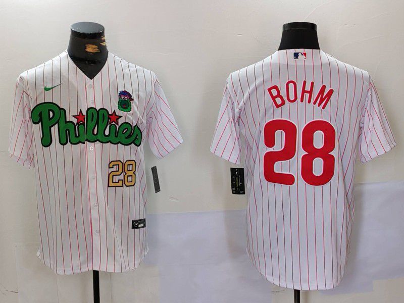 Men Philadelphia Phillies #28 Bohm White stripe Second generation Joint Name 2024 Nike MLB Jersey style 2->philadelphia phillies->MLB Jersey